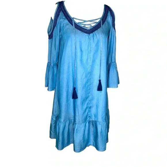 Crown & Ivy Chambray Peasant Dress XS ❤️ - Picture 5 of 14